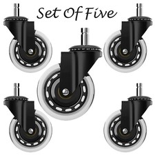 Office Chair Caster Wheels 3" - Heavy Duty Soft PU Rubber Office Wheels Black