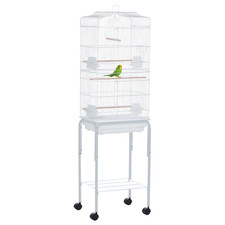 PawHut Bird Cage for Budgie Finch Canary Parakeet W/ Stand Sliding Tray White