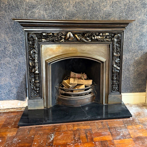 Black metal fireplace - metal, &