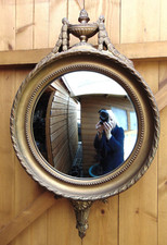 VINTAGE 1950's EMPIRE STYLE GILT FRAMED CONVEX MIRROR