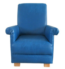 Blue Faux Leather Child's Chair Nursery Children Armchair Kids Bedroom Small New