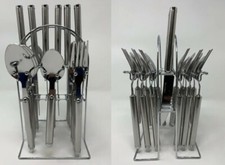 24pcs Kitchen Cutlery Set with Metal Cutlery Stand For Spoons Forks & Knives