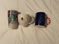 Lot of 3 Starbucks Coffee Mugs Ceramic Tumbler 12 oz Christmas Tree 2004 Abbey