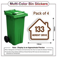 4 x Wheelie Bin Numbers Name Stickers Custom House And Road Street 140mm x 150mm