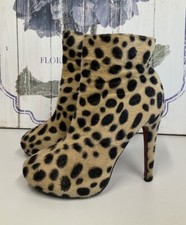Boo Hoo Women’s Faux Fur Leopard Print High Stiletto Tan Platform Ankle Boot UK6