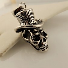 3D Stainless Steel Skull with Top Hat pendant