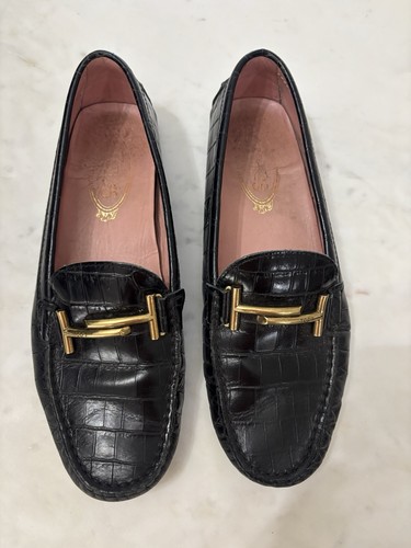 Tod black croc embossed - black, croc-embossed
