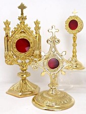 Lot of 3 Ornate Solid Brass Reliquaries for Relic Display in Churches or Home