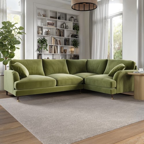 Olive green velvet seater - 4,
