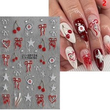 Nail Art Stickers 5D EMBOSSED  DIAMANTE BOWS AND CHERRIES  JI-5D124