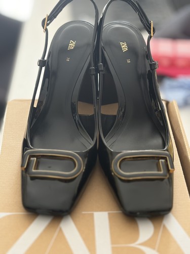 Zara black patent slingback