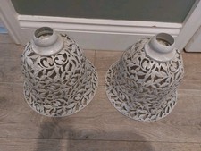 Vintage Pair of Metal Shabby Chic Lampshades White