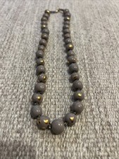 Kazuri Ceramic Necklace Traditional Kenyan Jewellery Handmade Grey Gold