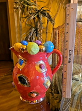 Mary Rose Young Pottery Signed 1997 Pitcher Jeweled Gold Accents Made In England