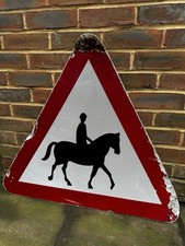 Vintage Large Caution Horses Reflective Traffic Road Safety Sign Triangle