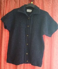 Irish Rathlin Tin Chonaill  Blue Fleck Short Sleeve  Wool Cardigan Size Xl