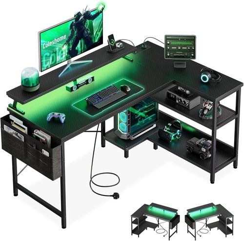 Shaped gaming desk with led - l,