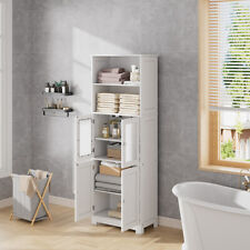 Modern White High Gloss Tall Bathroom Cabinet Storage Furniture Cupboard