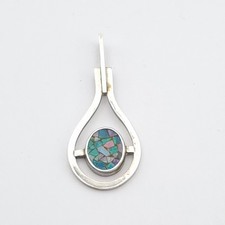Australian Mosaic Opal Pendant Sterling Silver. Handmade Inlay 