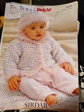 Sirdar Funky Fur Pattern 1655 Baby Cardigan &hat 0-2yrs Dk 