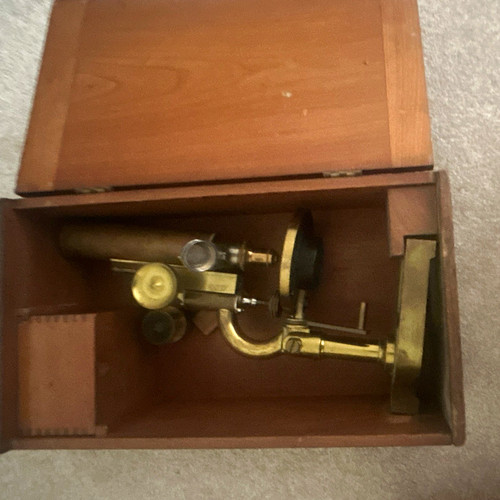 Antique brass microscope - brass, w/