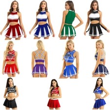 Womens School Girl Cheer Leader Uniform Dress Cheerleading Role Play Outfits Set