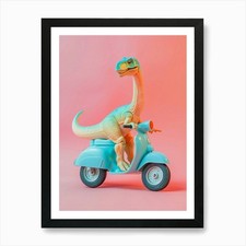 Pastel Toy Dinosaur On A Moped