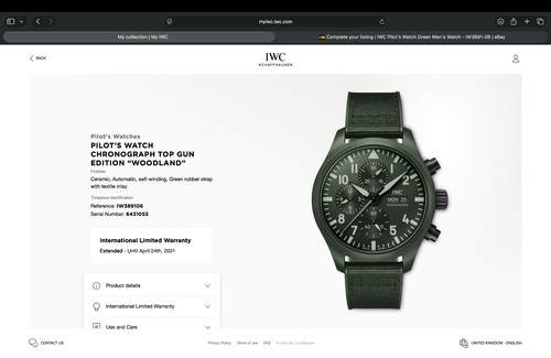 Iwc pilot watch green men - pilot's, men's