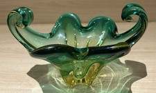 Vintage Murano Sommerso Art Glass Bowl Ruffled Organic Shape Heavy Mid Century