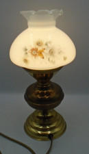 Vintage Brass & Glass Electric Table Lamp Oil Lamp Style Tested Working Read