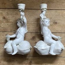 Crosa Pair Of Resin Cherub Putti Figurines Sculpture Candle Holders Bookends