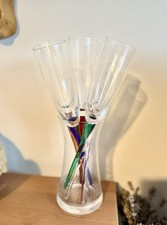 Set of 6 Champagne Flutes – Colourful Long Glass Stems + Display Holder