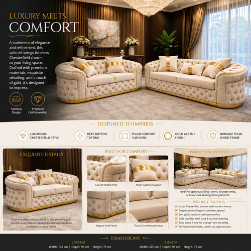 Luxury chesterfield velvet - chesterfield, 3+2