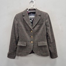 Joules Willa Brown Wool Check Tweed Country Races Smart Blazer Jacket Uk 10