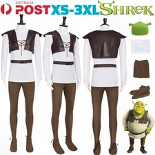 Shrek Cosplay Costume Halloween Men Green Monster Hat Vest Tops Pant Belt Outfit