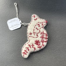 NWT Crate & Barrel Scandi Heritage Fox Christmas Ornament White Felt Red Stitch