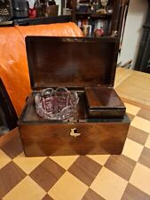 Antique Wooden Tea Caddy With Fitted Interior & Glass Mixing Bowl PLEASE READ *