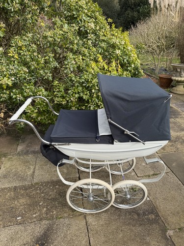 Vintage silver cross pram navy
