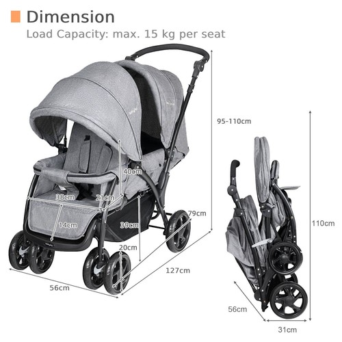 Double seat baby stroller - seat,