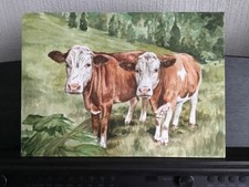 Two Cows Signed Watercolour