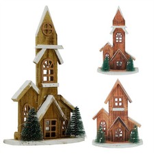 LED Wooden Christmas House with Trees | Light-Up Nordic House Ornament