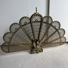 Brass Peacock Fan Fireplace Screen and Fire Guard Antique Folding