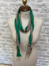 Jersey twisted open scarflace scarf necklace beaded green grey  one size  S1073