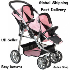 Silver Cross Dolls Pram Twin Wave Stroller Tandem Pushchair Double Buggy Fun Toy
