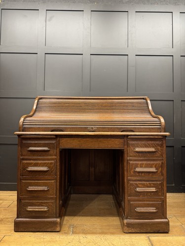 Antique oak roll top desk - roll,