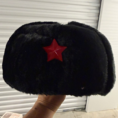 Black faux fur ushanka - black, w/