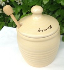 Studio Pottery Slip Cast Glazed Beehive Lidded Honey Pot & Hardwood Dripper