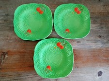 3x Crown Devon tomato basket weave lettuce leaf plates 19.5cm (8") wide Green