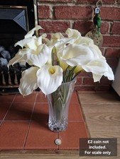 Long Neck Cut Glass Vase with Artificial White Calla Lilies