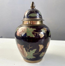 Vintage Brass Ginger Jar Indian enameled cloisoinne lidded jar small